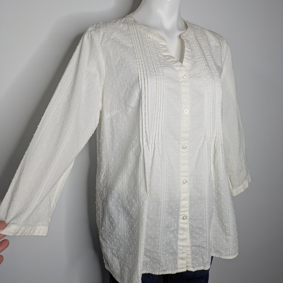 ✨3/$15 Talbots White 3/4 Sleeve Cotton Button Up L - Picture 3 of 10